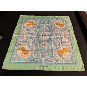 Authentic Hermes 100% Silk Scarf La Presentation Green